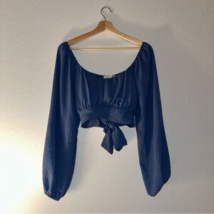 Altar'd State Women’s Blue Flowy Tie-Back Blouse